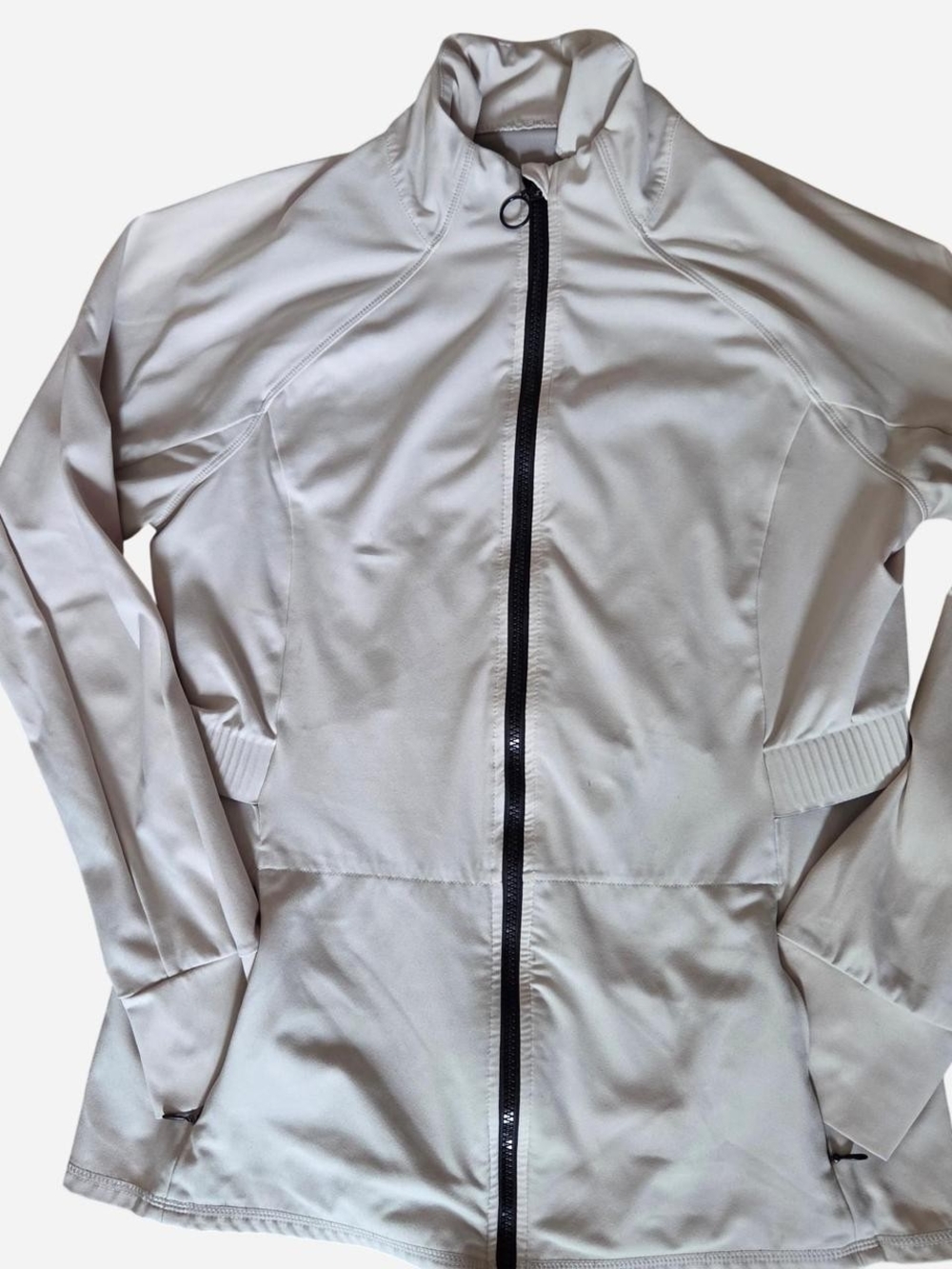 Fabletics Cream Full-Zip Utility Jacket with Black Zip
